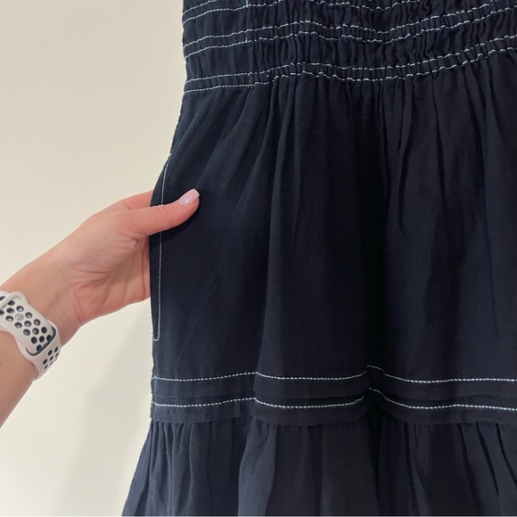 Anthropologie Somerset Black Mini Dress with White Topstitching - Picture 5 of 10